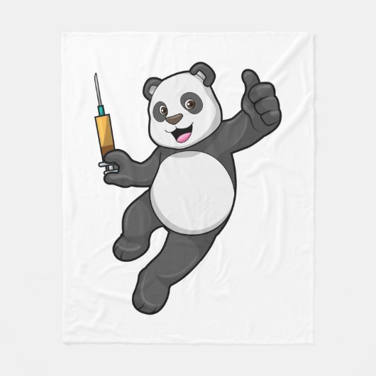 Panda bij vaccinatie met spuit fleece deken (Voorkant)