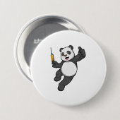 Panda bij vaccinatie met spuit ronde button 7,6 cm (Voorkant /achterkant)