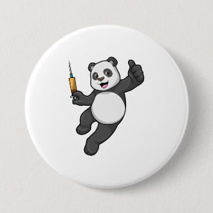 Panda bij vaccinatie met spuit ronde button 7,6 cm