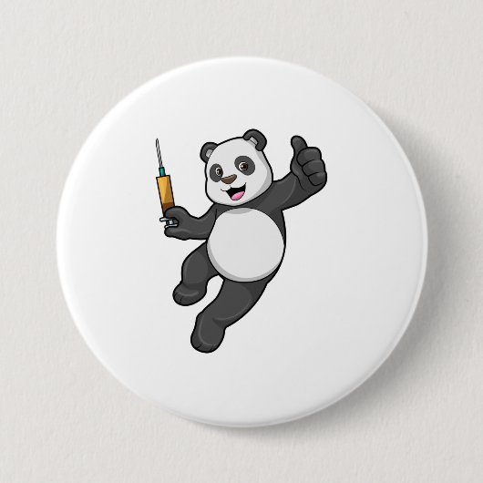 Panda bij vaccinatie met spuit ronde button 7,6 cm (Voorkant)