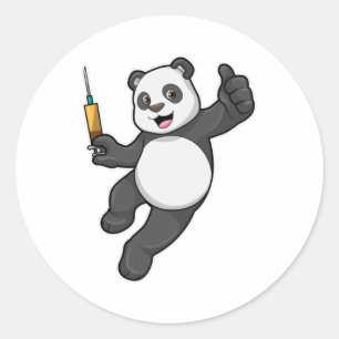Panda bij vaccinatie met spuit ronde sticker