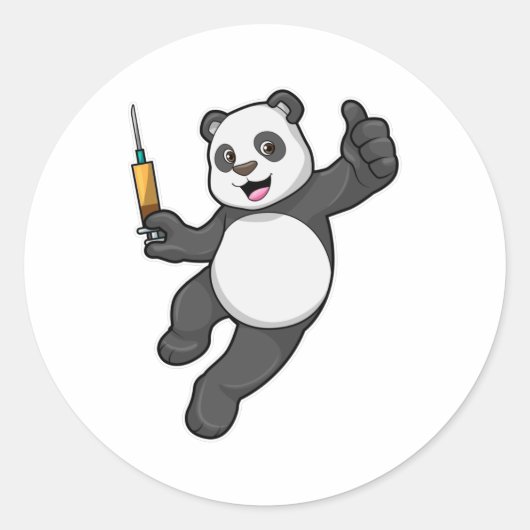 Panda bij vaccinatie met spuit ronde sticker (Voorkant)