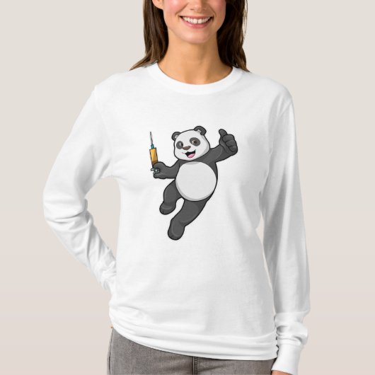 Panda bij vaccinatie met spuit t-shirt (Voorkant)