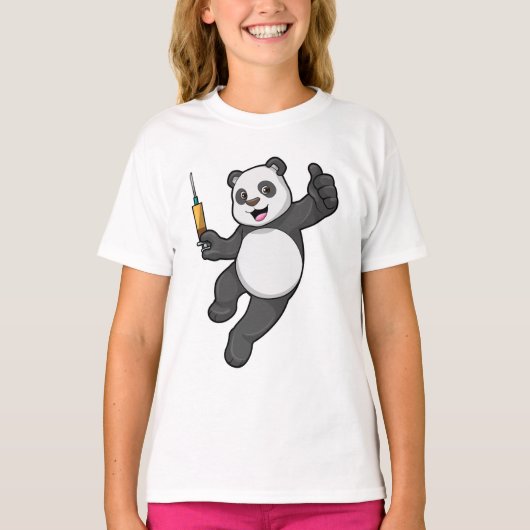 Panda bij vaccinatie met spuit t-shirt (Voorkant)