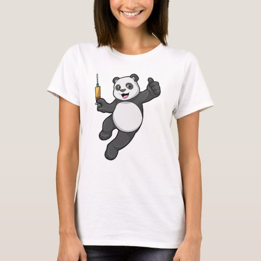 Panda bij vaccinatie met spuit t-shirt (Voorkant)