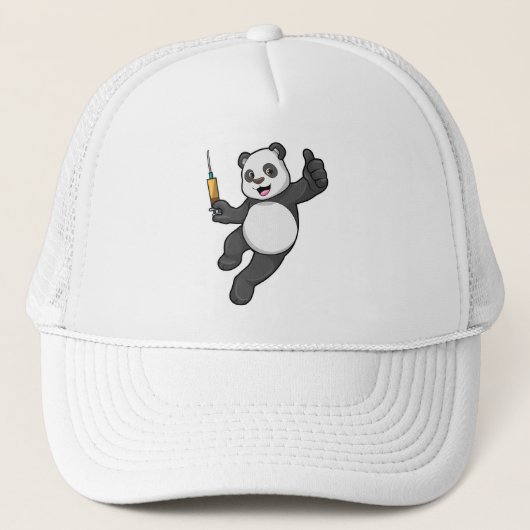 Panda bij vaccinatie met spuit trucker pet (Voorkant)