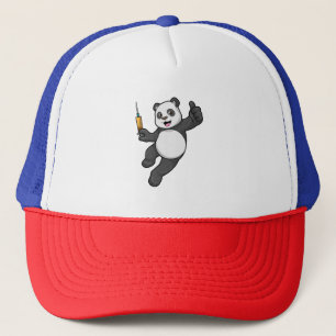 Panda bij vaccinatie met spuit trucker pet