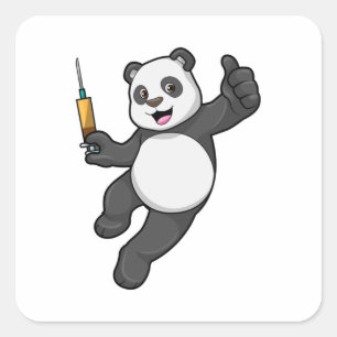 Panda bij vaccinatie met spuit vierkante sticker