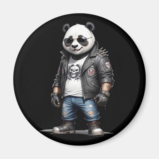 Panda Biker Rebel Leather Jacket Cool Style Urban Magneet (Voorkant)