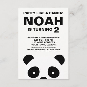 Panda Birthday Invitation, Black and White Party Kaart