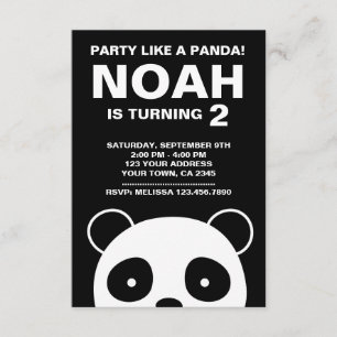Panda Birthday Invitation, Black and White Party Kaart