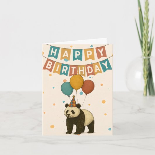 Panda Birthday Kaart – Speels Dier met Ballonnen (Voorkant)