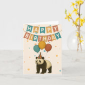 Panda Birthday Kaart – Speels Dier met Ballonnen (Gele Bloem)