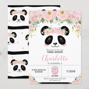 Panda Birthday Partij voor de Roze Floral Kaart