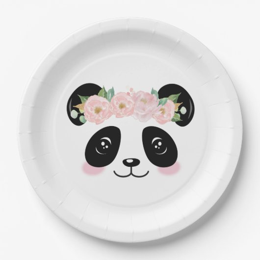 Panda Birthday Partij voor de Roze Floral Papieren Bordje (Voorkant)