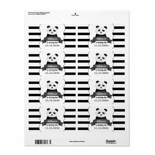 Panda Birthday Party Etiket (Full Sheet)
