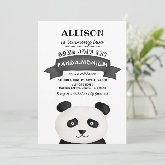 Panda Birthday Party Kaart (Staand voorkant)