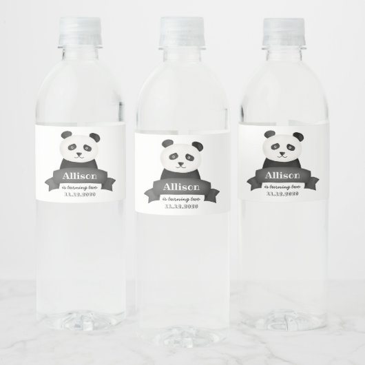 Panda Birthday Party Waterfles Etiket (Flessen)