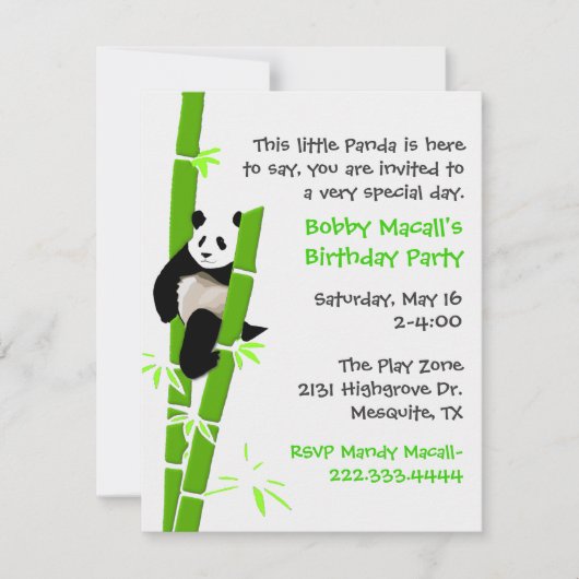 Panda Birthday Uitnodiging (Voorkant)