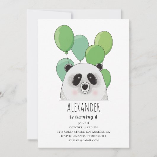 Panda. Blauwe en groene jongens verjaardagsfeest Kaart (Voorkant)