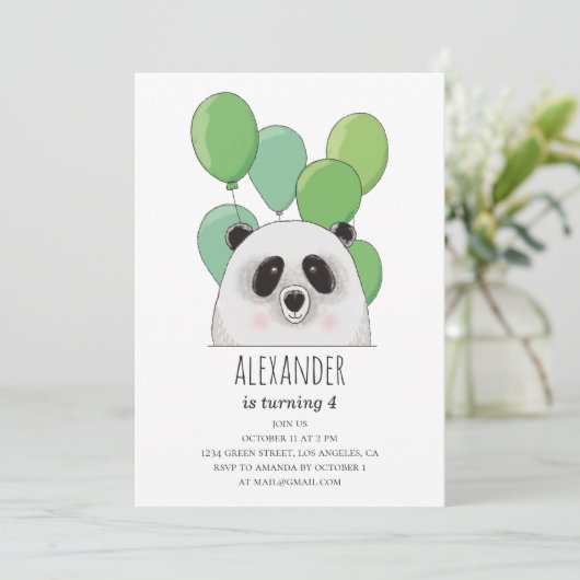 Panda. Blauwe en groene jongens verjaardagsfeest Kaart (Staand voorkant)