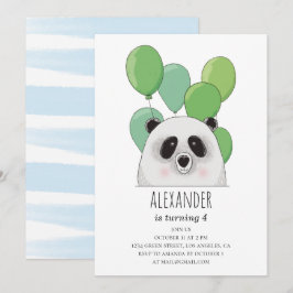 Panda. Blauwe en groene jongens verjaardagsfeest Kaart