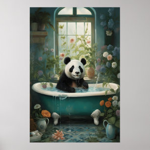 Panda Bloem Badkamer Kunstprint, Vintage Botanisch Poster