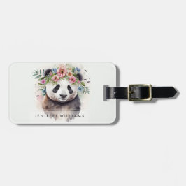 Panda Bloemen Aquarel Bagagelabel