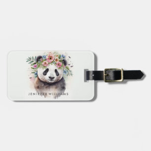 Panda Bloemen Aquarel Bagagelabel