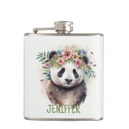 Panda Bloemen Aquarel Heupfles