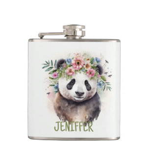 Panda Bloemen Aquarel                           Heupfles