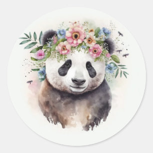 Panda Bloemen Aquarel Ronde Sticker
