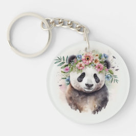 Panda Bloemen Aquarel Sleutelhanger