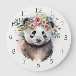 Panda Bloemen Waterverf Grote Klok