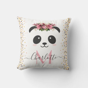 panda bloesmonogram gepersonaliseerd kussen