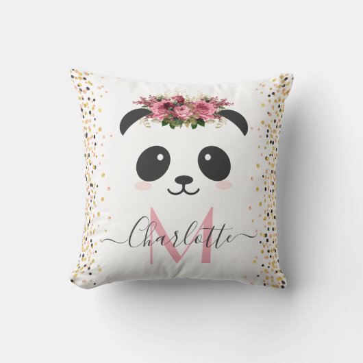 panda bloesmonogram gepersonaliseerd kussen (Voorkant)