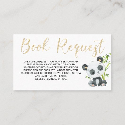 Panda Book Request Kaart for Baby shower Birthday Visitekaartje (Voorkant)