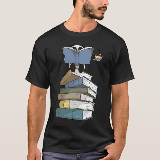 Panda Books Drinking Coffee Panda Bear Reading T-shirt (Voorkant)