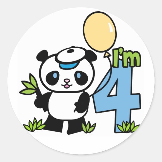 Panda Boy 4e verjaardag Ronde Sticker (Voorkant)