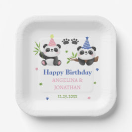 Panda Boy and Girl Joint Birthday Papieren Bordje