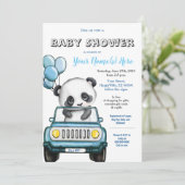 Panda Boy Baby shower Car Invitation Kaart (Staand voorkant)