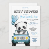Panda Boy Baby shower Car Invitation Kaart (Voorkant / Achterkant)