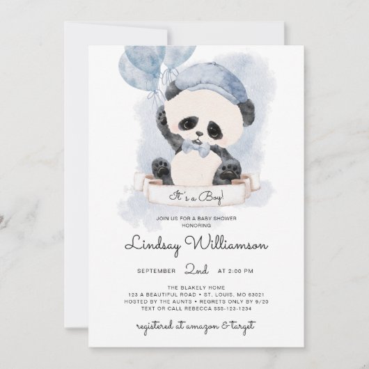Panda Boy Baby shower Kaart (Voorkant)