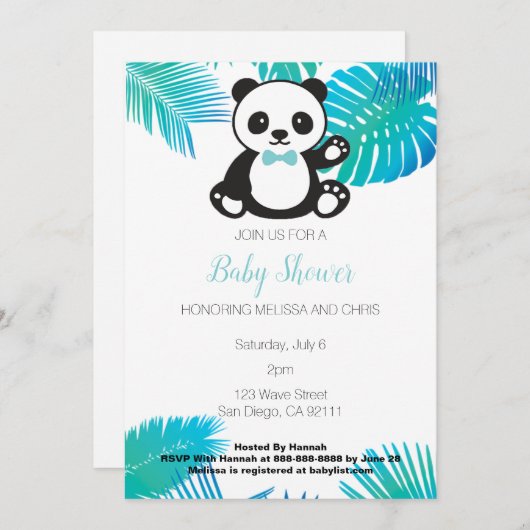 Panda Boy Baby shower Uitnodiging (Voorkant / Achterkant)