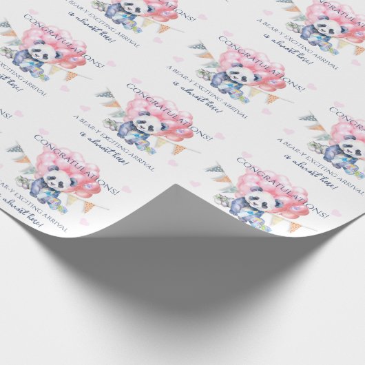Panda bunting and balloons Baby Shower Cadeaupapier (Hoek)