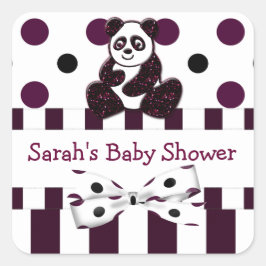 Panda Burgundy Glitter Stippen & Stripes Baby show Vierkante Sticker