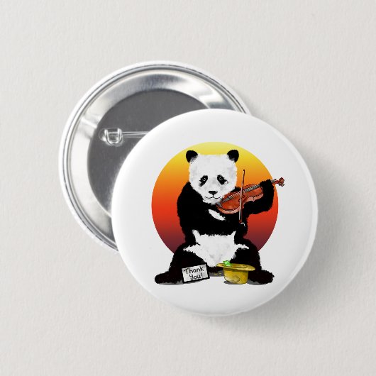 Panda Busking spelen een viool Ronde Button 5,7 Cm (Voorkant /achterkant)