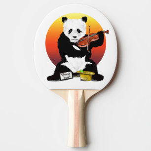 Panda Busking spelen een viool Tafeltennisbatje