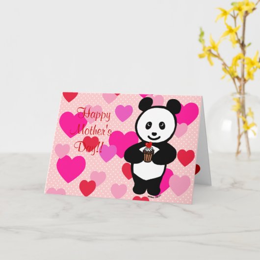 Panda Cartoon en cupcake mama Kaart (Gele Bloem)