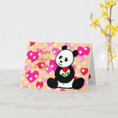 Panda Cartoon en een hart bloem moeder Kaart (Gele Bloem)